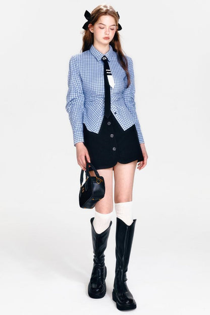 Shirt and Hip Cool Blue Check Skirt Mint Setup