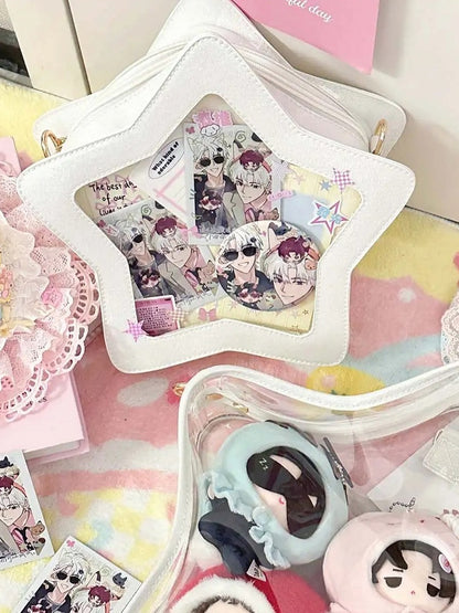 Badge Charm with Star-shaped Ita Bag White Set PU Detachable