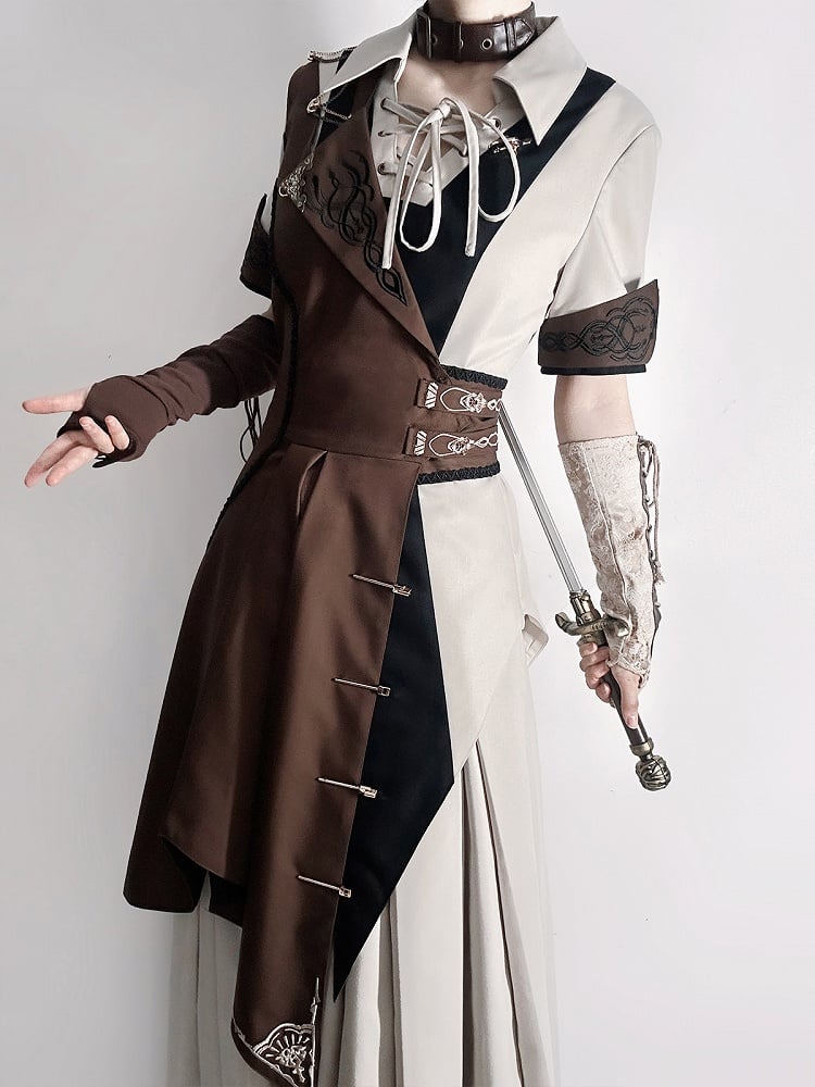 - Ärmelloses Steampunk-Hemd mit kurzen Ärmeln Ouji + Lolita-Set, dreiteilig