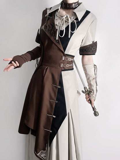 - Ärmelloses Steampunk-Hemd mit kurzen Ärmeln Ouji + Lolita-Set, dreiteilig