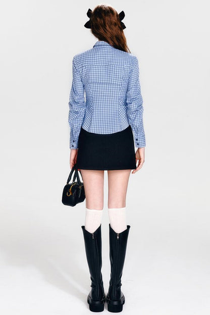 Shirt and Hip Cool Blue Check Skirt Mint Setup