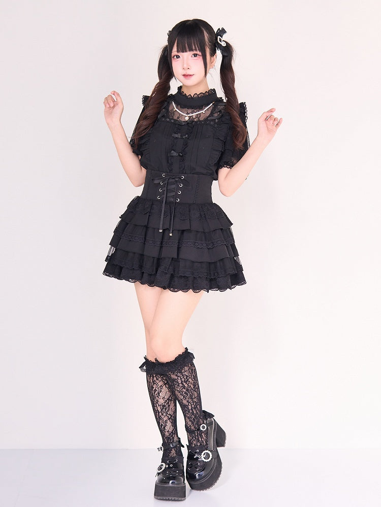 Trim Kei Lace Jirai Skirt Tiered Black Design with