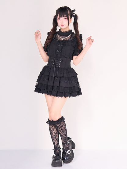 Trim Kei Lace Jirai Skirt Tiered Black Design with
