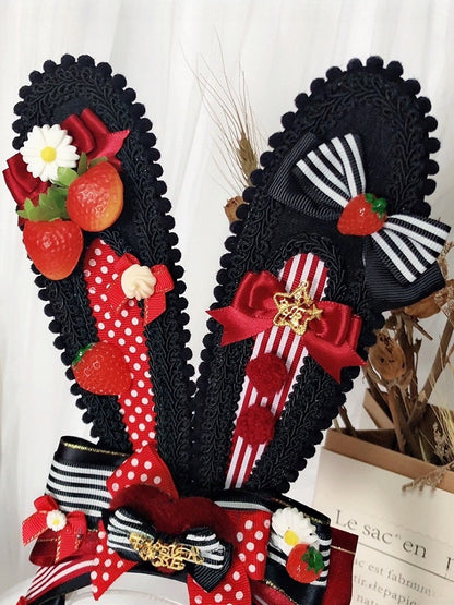 Und Muster Polka-Dot Details Bowknot KC Gestreifte Ohren Verziert Rosa/RotSchwarz Star Bunny