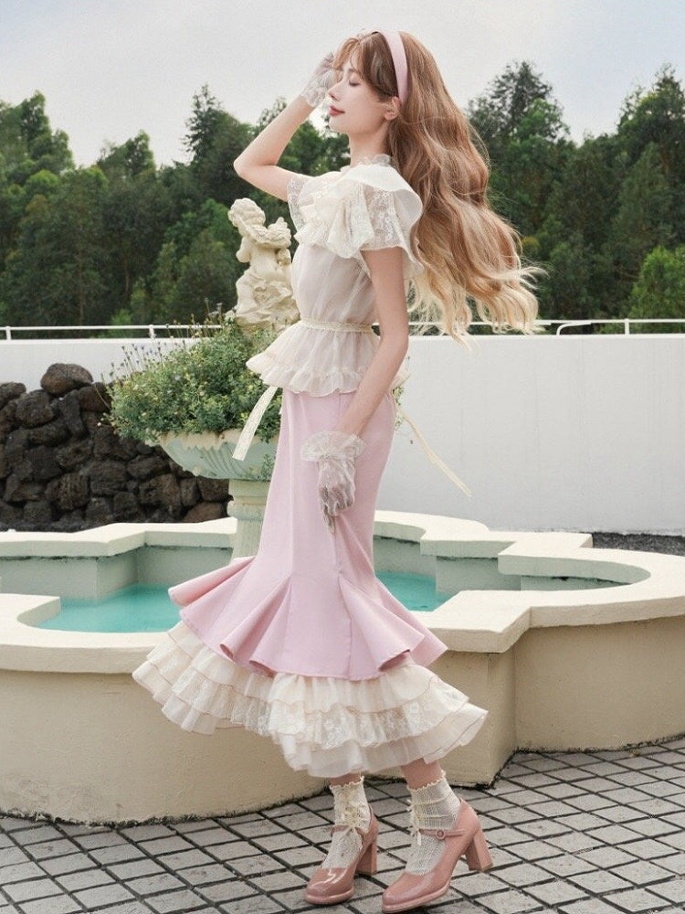 Elegant Three Pink Layers Hemline Mermaid Slip Dress Ruffle