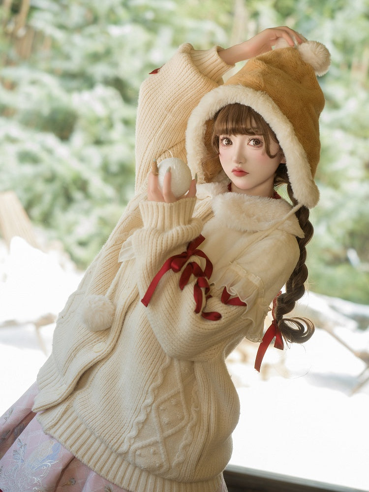 Plush Cardigan Creamy Winter White Cozy Collar Sweater