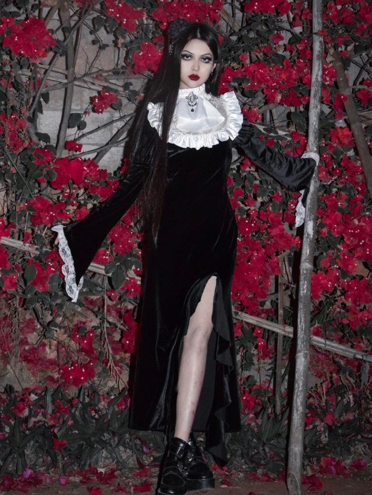 Gothic Medieval Vampire Lace Velvet Long Mermaid Dress