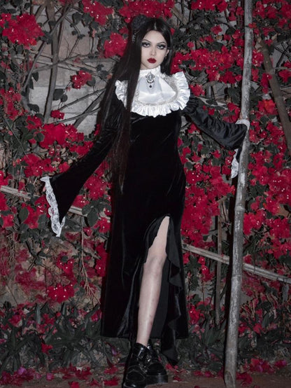 Gothic Medieval Vampire Lace Velvet Long Mermaid Dress