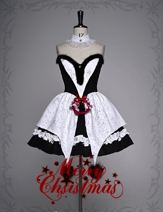 Gothic Christmas Plush Sweetheart Bouffant Dress Set