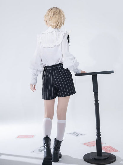 Bunny Theater White Lace-up Cuffs Ouji Shirt