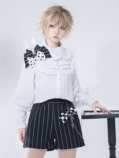 Bunny Theater White Lace-up Cuffs Ouji Shirt