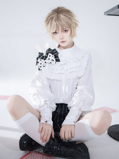 Bunny Theater White Lace-up Cuffs Ouji Shirt