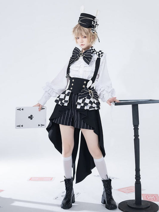 Fabric Corset Bunny Theater Peplum Tail Chess Train Swallow with Pattern Shoulder Straps