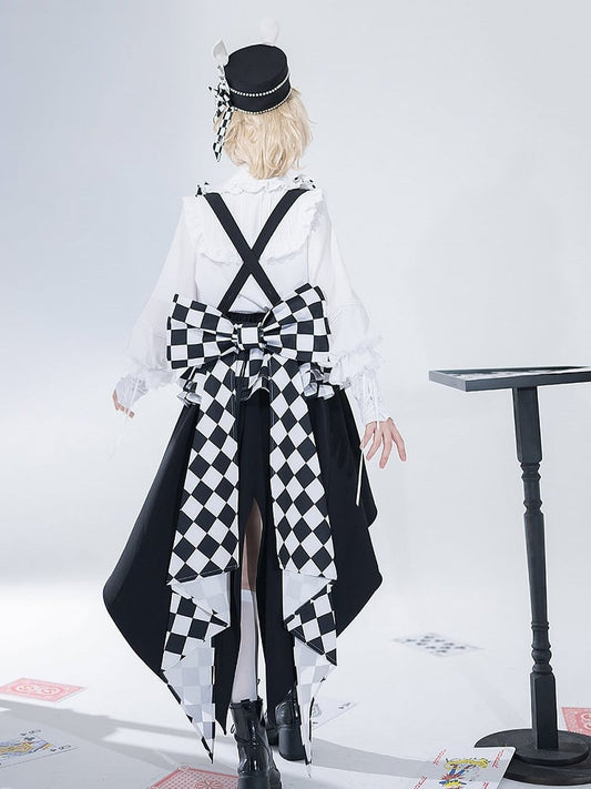 White Print Checkerboard Black Train Bowknot and Bunny Theater