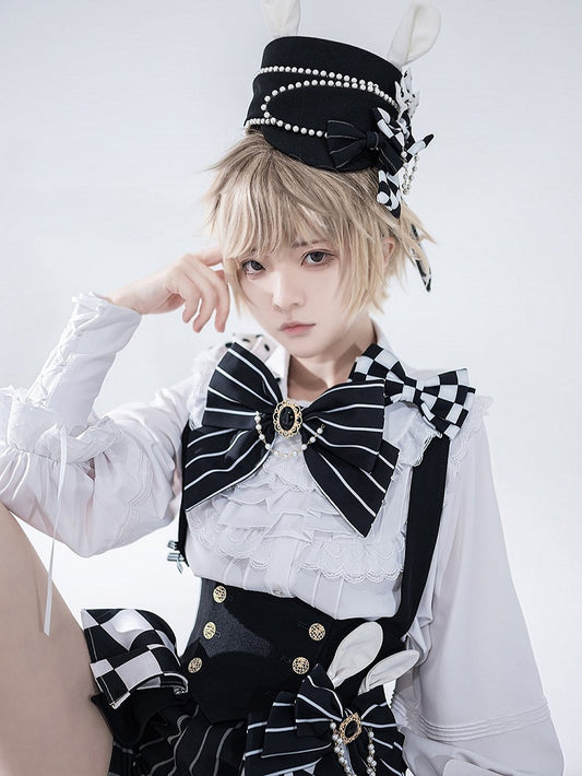 Striped Bunny Theater Bowknot Bowtie Brooch