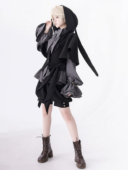 Ears Black Bunny Jacket Ouji Hood Oversized with Fashion