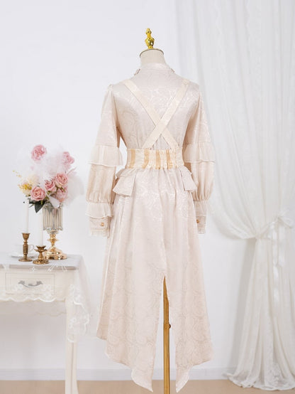 Pattern Champagne Ouji High Striped Lolita Shorts Train Cascading Ruffle Waist Overall with