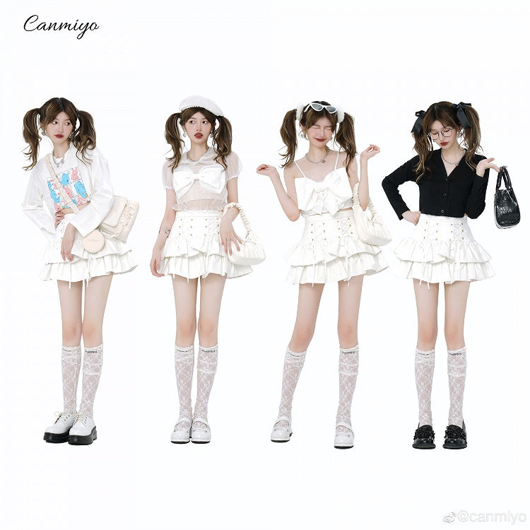 Skirt High Tiered Waist PU Leather White