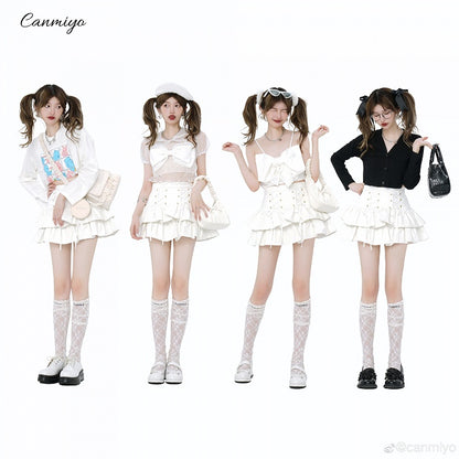 Skirt High Tiered Waist PU Leather White