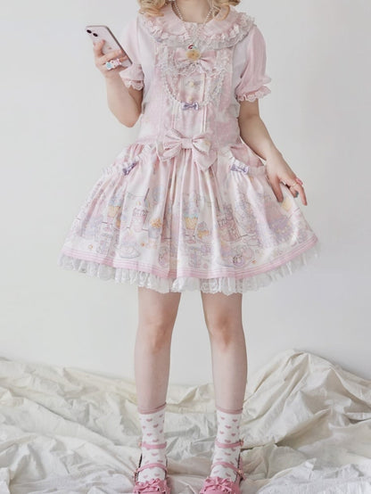 Robe salopette à capuche amovible Sweet Lolita rose licorne et dessert