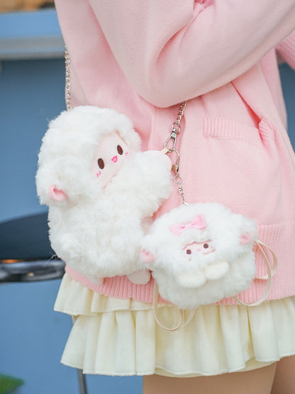 White Cute Lamb-shaped Bowknot Plushie Coin Purse Key Chain