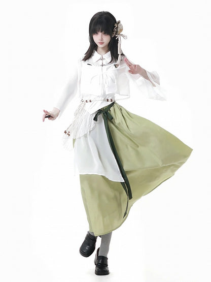 Buttons Style Shirt Cheongsam Butterfly-shaped Cutout White Sheer Chiffon Knot Short Version