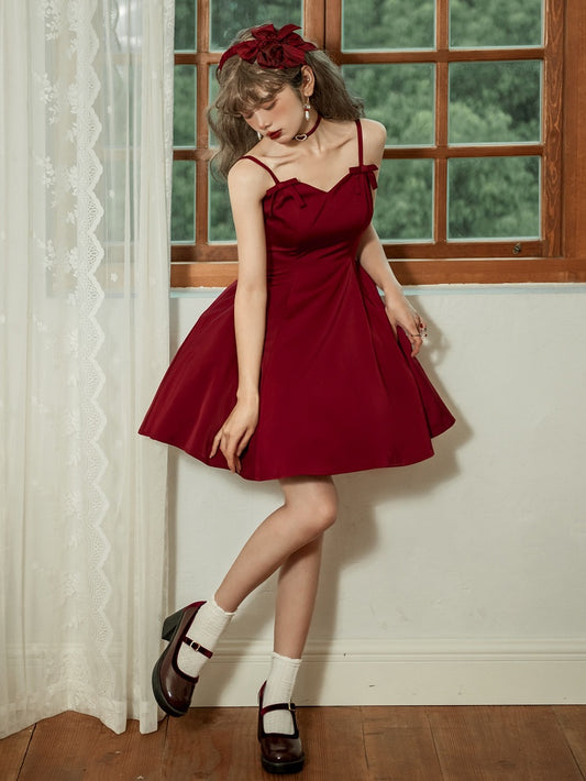 Spaghetti Waist Straps Elegant Dress Fit Red Slim
