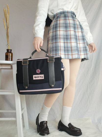 Black and Pink JK Uniform Satchel Bag Bunny Island Sakura Japanese Backpack