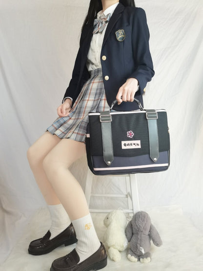 Black and Pink JK Uniform Satchel Bag Bunny Island Sakura Japanese Backpack