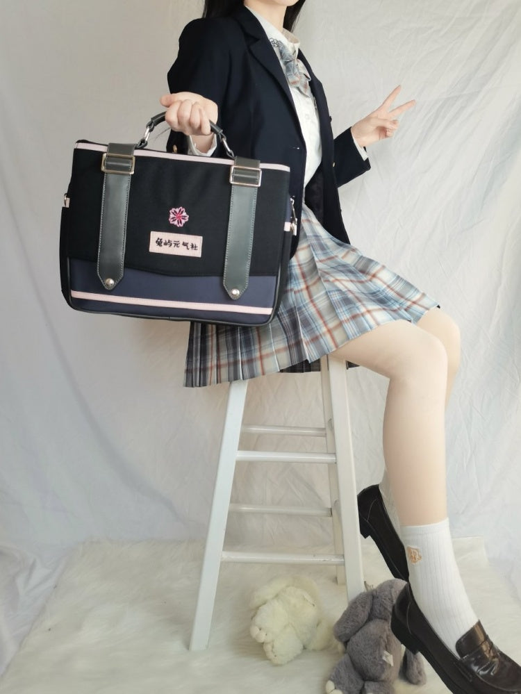 Black and Pink JK Uniform Satchel Bag Bunny Island Sakura Japanese Backpack