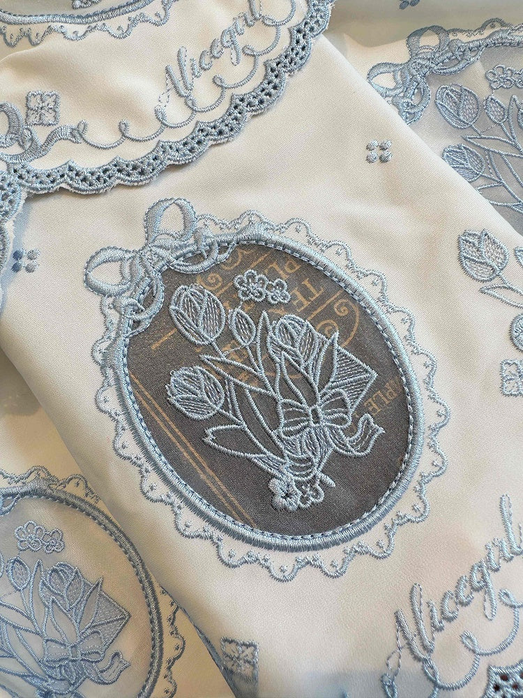 Scalloped Blue Skirt Lolita Edge White Backless Tulip and Dress Tiered Embroidery Elegant