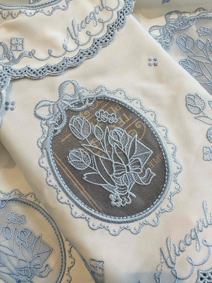 Scalloped Blue Skirt Lolita Edge White Backless Tulip and Dress Tiered Embroidery Elegant