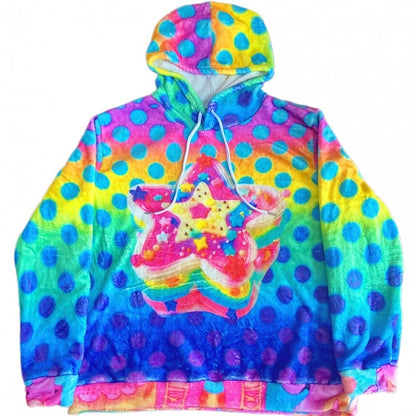 Polka-Dot Colorful Flannel Y2K Pattern Hoodie Print Star
