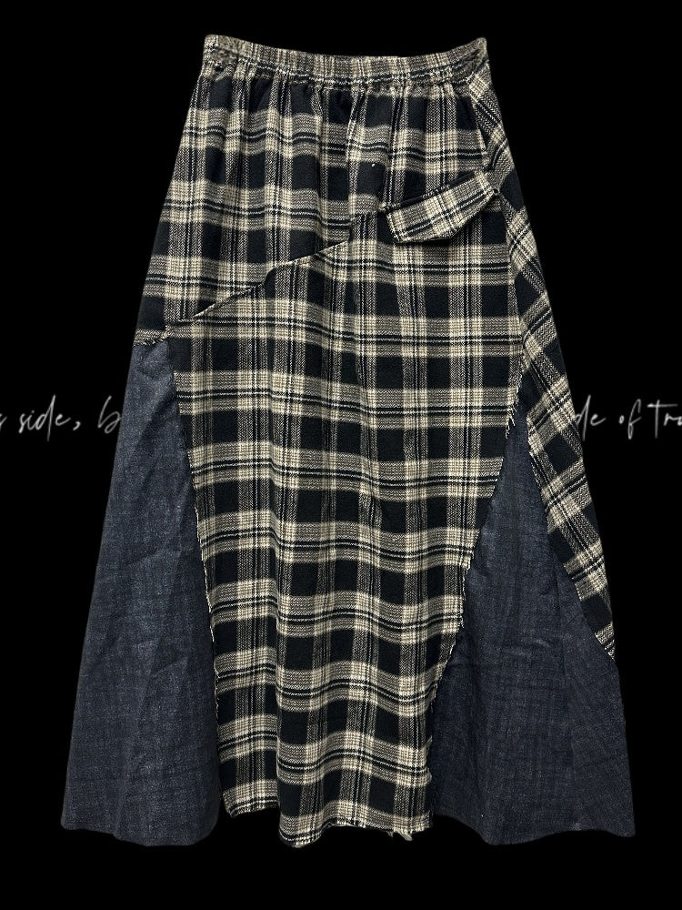 Wasteland Cross Appliques Plaid Patchwork Design Skirt Punk