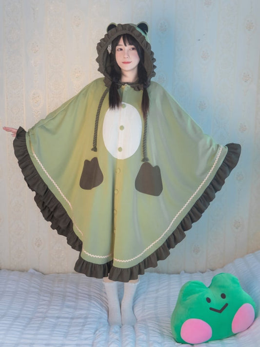 Green Ruffle Trim Froggie Cloak