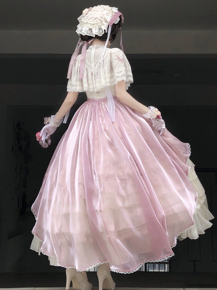 Set Classic OP Full Neck Beige Print Elegant Lolita Bluebell Edward Dress