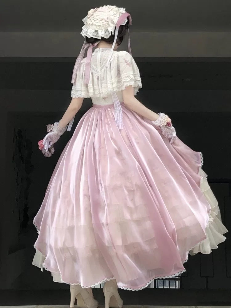 Elegant Full Print Set Edward Bluebell Dress Lolita OP Classic Beige Neck