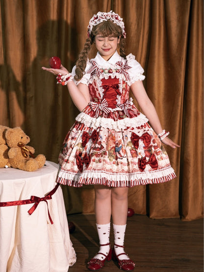 Red and Strawberry Print Dress Skirt Sweet Lolita Jumper Bunny