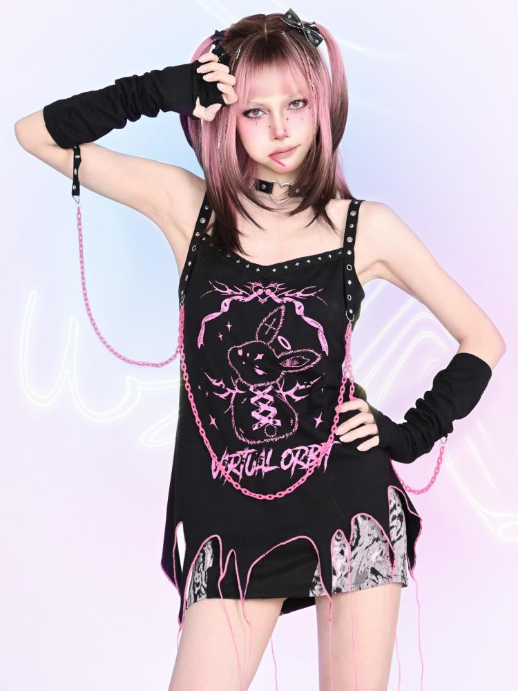 Punk Separated Sleeves Linked T-shirt with Chains