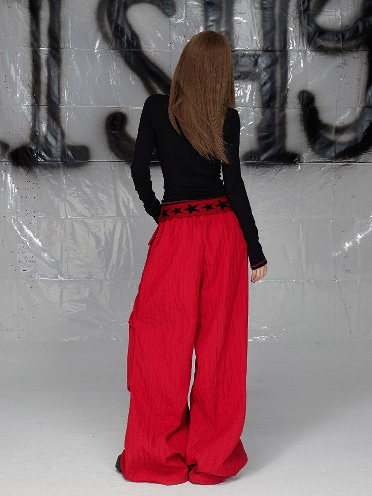 Red Wide-leg Cut Pants