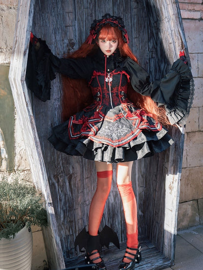 Neckline Sleeves Shirt Gothic Bell Ruffle Black