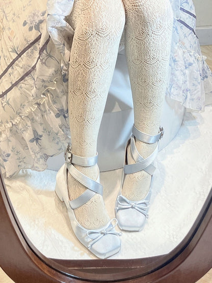 Ballerinas Knöchel Elegante Schuhe Blau Wickelriemen Satin