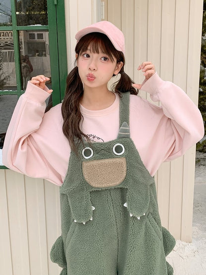Cute Dinosaur Green Plush Overalls