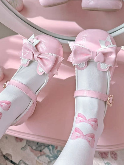 Mary with Lolita PU Top Sweet Bow Ear Pink Low-heel Teddy in Janes Closure Bear