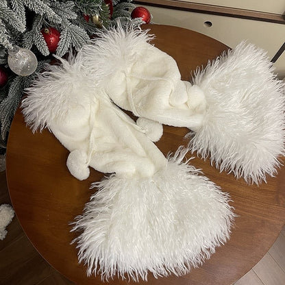 Jambières Lolita blanches à poils longs avec pompons en forme de cœur