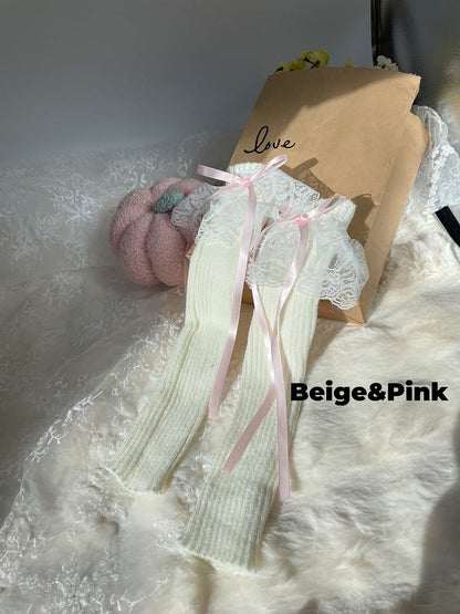 9 Colors Bowknot Lace Cuff Knitted Leg Warmers