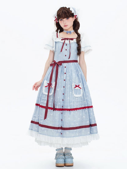 and Sizes White Blue Plus OP + Available Bows Fabric Classic JSK Small Lolita