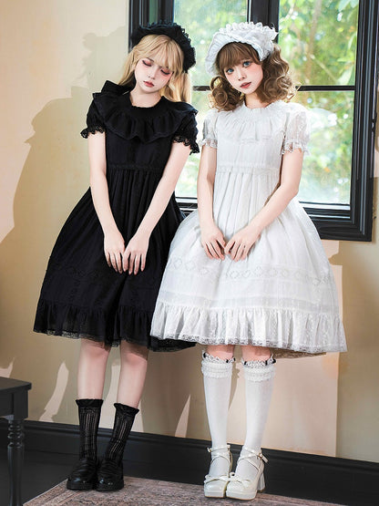 Sweet Lolita Dress Kuro Puff High Black Cotton Sleeves Waist