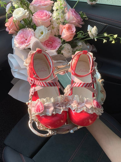 Lolita Velvet Mary Shoes Strawberry Sweet Jane Cake Red