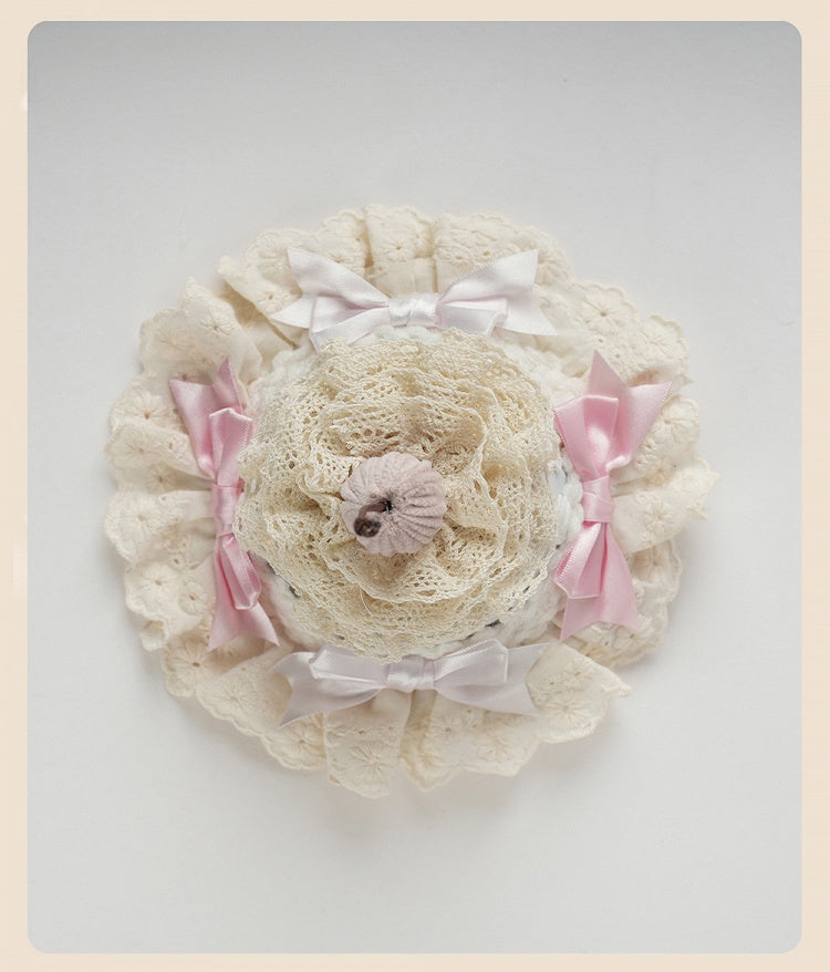 Sweet Lolita Blue and Pink Bow Cherry Cake Layered Lace Trim Hat